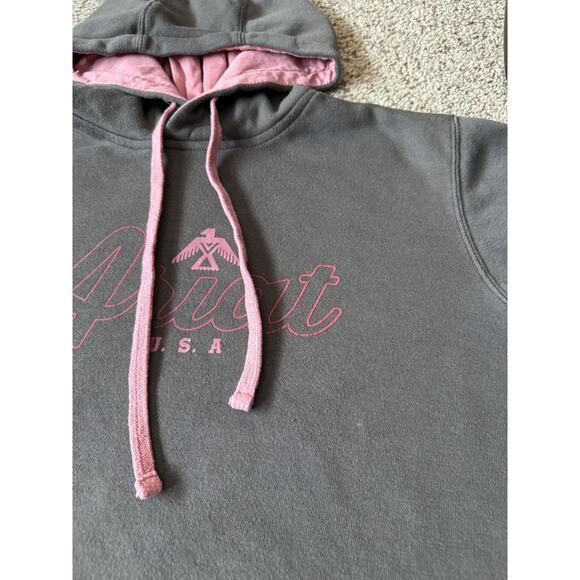 Ariat Logo Hoodie Hooded Sweatshirt Pullover Gray Pink Western Real Womens - Picture 6 of 7